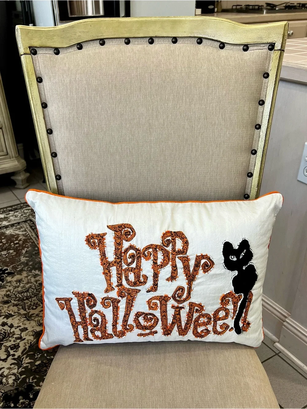 Happy Halloween Decorative Pillow - White with Orange and Black is NWT